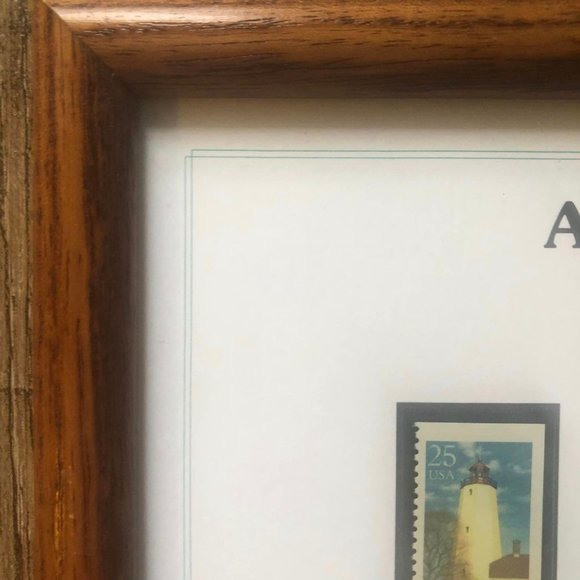 USPS Stamp Art Framed History of USA Lighthouse Stamps Wood Glass Nautical Decor - Picture 3 of 9